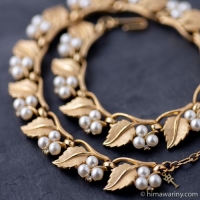 Trifari トリファリ-ゴールド＆パール・ヴィンテージ・チョーカー・ネックレス