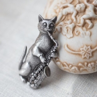 JJ-テナーサックスでうなる猫ヴィンテージ・ブローチ