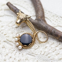 dce-K14金-真珠&オニキス天然石ヴィンテージ・ブローチ （メイン画像）