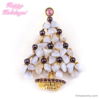 Swoboda スワボダ-天然石クリスマスツリー・ヴィンテージ・ブローチ [レースアゲート＆ガーネット]