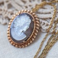 Winard-K12金-シェル・カメオ・ブローチ兼ペンダント・ネックレス