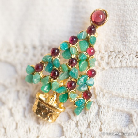 Swoboda スワボダ-天然石ガーネット＆クリプソレーズ・クリスマスツリー・ブローチ【デッドストック】