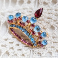 Swoboda スワボダ-天然石-ブルートパーズ王冠ヴィンテージ・ブローチ