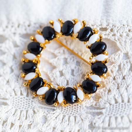 Swoboda スワボダ-天然石-オニキス＆オパール・サークル・ブローチ【ヴィンテージ・デッドストック】