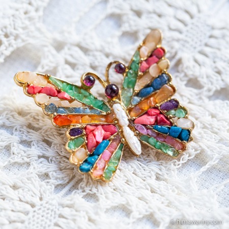 Swoboda スワボダ-天然石-レインボー・バタフライ・ブローチ【ヴィンテージ・デッドストック】