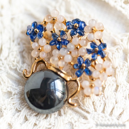 Swoboda スワボダ-天然石-ヘマタイトの花瓶フラワーアレンジメントDXヴィンテージ・ブローチ【デッドストック】