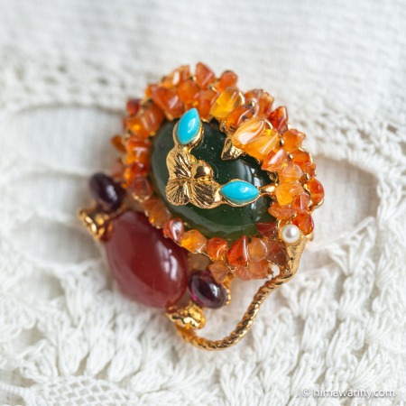 Swoboda スワボダ-天然石オレンジ・ライオン・ヴィンテージ・ブローチ