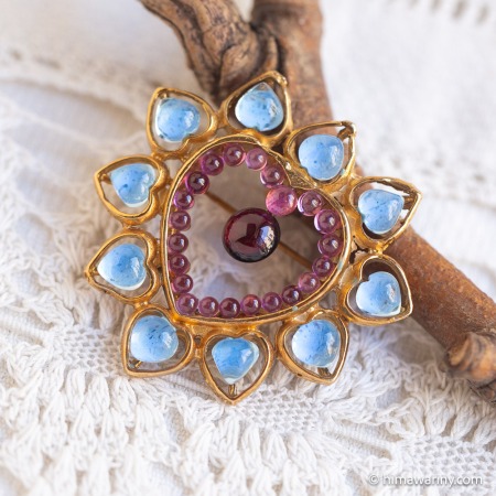 Swoboda スワボダ-天然石-ブルートパーズのハート・ブローチ【デッドストック】