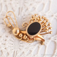 Winard-K12金-オニキス・金のアザミ・ヴィンテージ・ブローチ