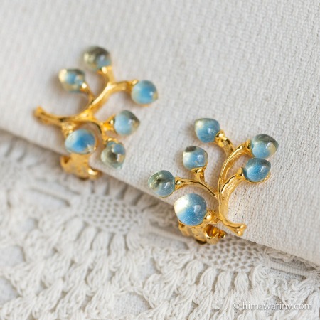 Swoboda スワボダ-天然石-ブルートパーズの小枝ヴィンテージ・イヤリング【デッドストック】