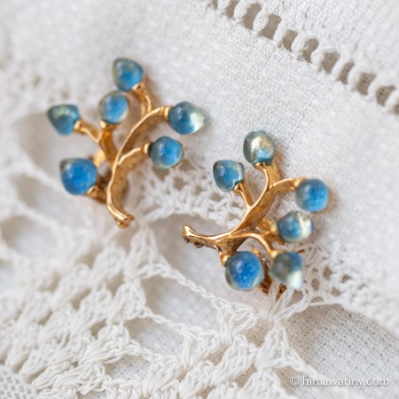 Swoboda スワボダ-天然石-ブルートパーズの小枝ヴィンテージ・イヤリング【デッドストック】