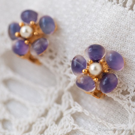 Swoboda スワボダ-天然石-アメジスト・フラワー・ヴィンテージ・イヤリング【デッドストック】