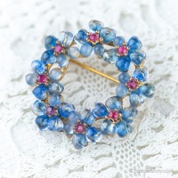 Swoboda スワボダ-天然石-マリン・ハートフラワー・リース・ヴィンテージ・ブローチ