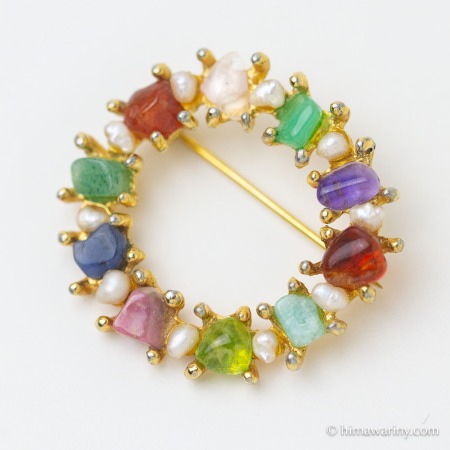 Swoboda スワボダ（無刻印）-天然石キャンディメドレー・ヴィンテージ・リース・ブローチ