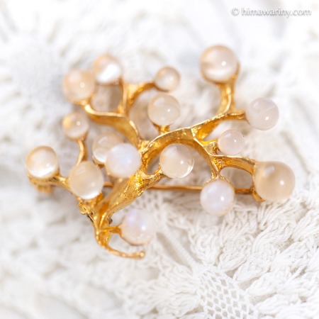 Swoboda スワボダ-天然石-ムーンストーン月夜の木・ヴィンテージ・ブローチ【未使用ミント】