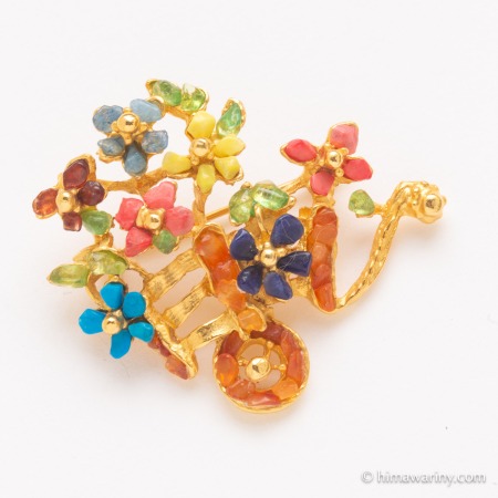 Swoboda スワボダ-天然石-ビタミンフラワー花車・ヴィンテージ・ブローチ【未使用品】