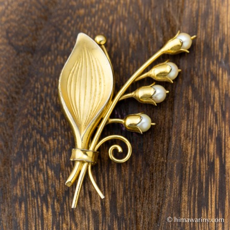 Winard-ヌーボースタイル真珠スズラン・ヴィンテージ・ブローチ