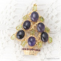 Swoboda スワボダ-天然石アメジスト＆ペリドット・ヴィンテージ・クリスマスツリー・ブローチ【デッドストック】