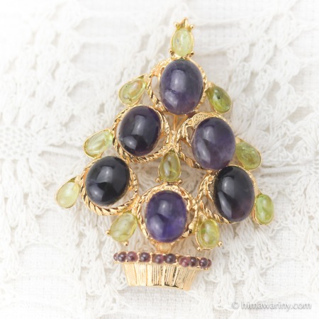 Swoboda スワボダ-天然石アメジスト＆ペリドット・ヴィンテージ・クリスマスツリー・ブローチ【デッドストック】