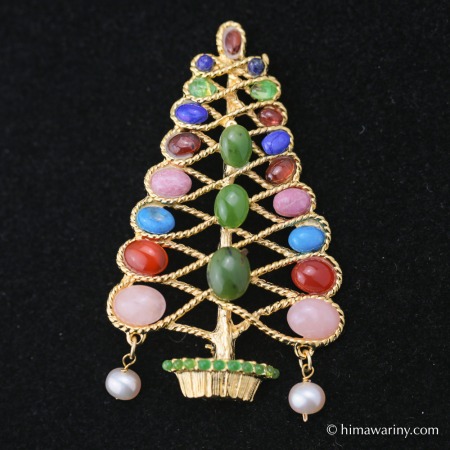 Swoboda スワボダ-天然石イルミネーション・ヴィンテージ・クリスマスツリー・ブローチ【デッドストック】