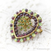 Swoboda スワボダ-天然石ガーネット＆ペリドットハート・ブローチ【未使用ミント】