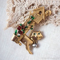 Danecraft-キャット＆ラブバード・ヴィンテージ・ブローチ